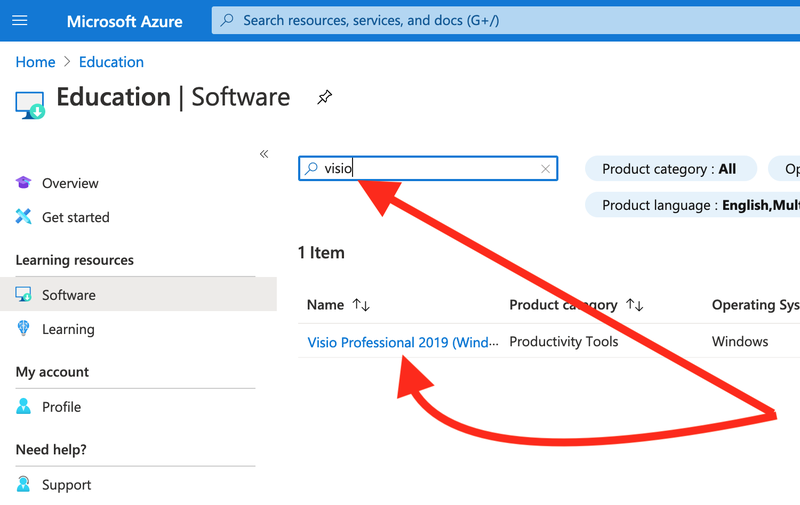 9 Azure Dev Tools Visio Visio Search result.png
