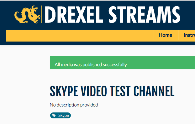 All media was published successfully on channel page in Drexel Streams.png