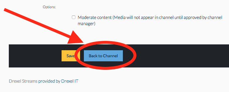 Back to Channel button on a Channel page in Drexel Streams.png