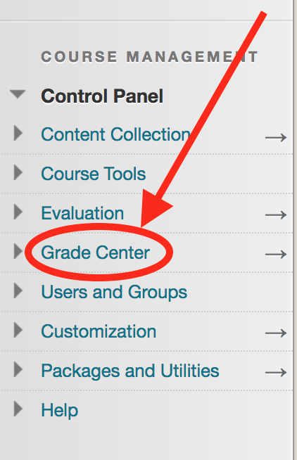 Grade Center link in left hand navigation in Bb Learn course shell.png
