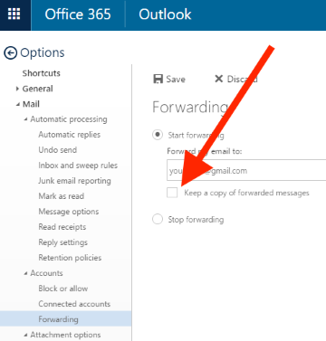 Keep a copy of forwarded messages checkbox on Forwardin page under Settings in web Office 365 Outloook (Custom).png