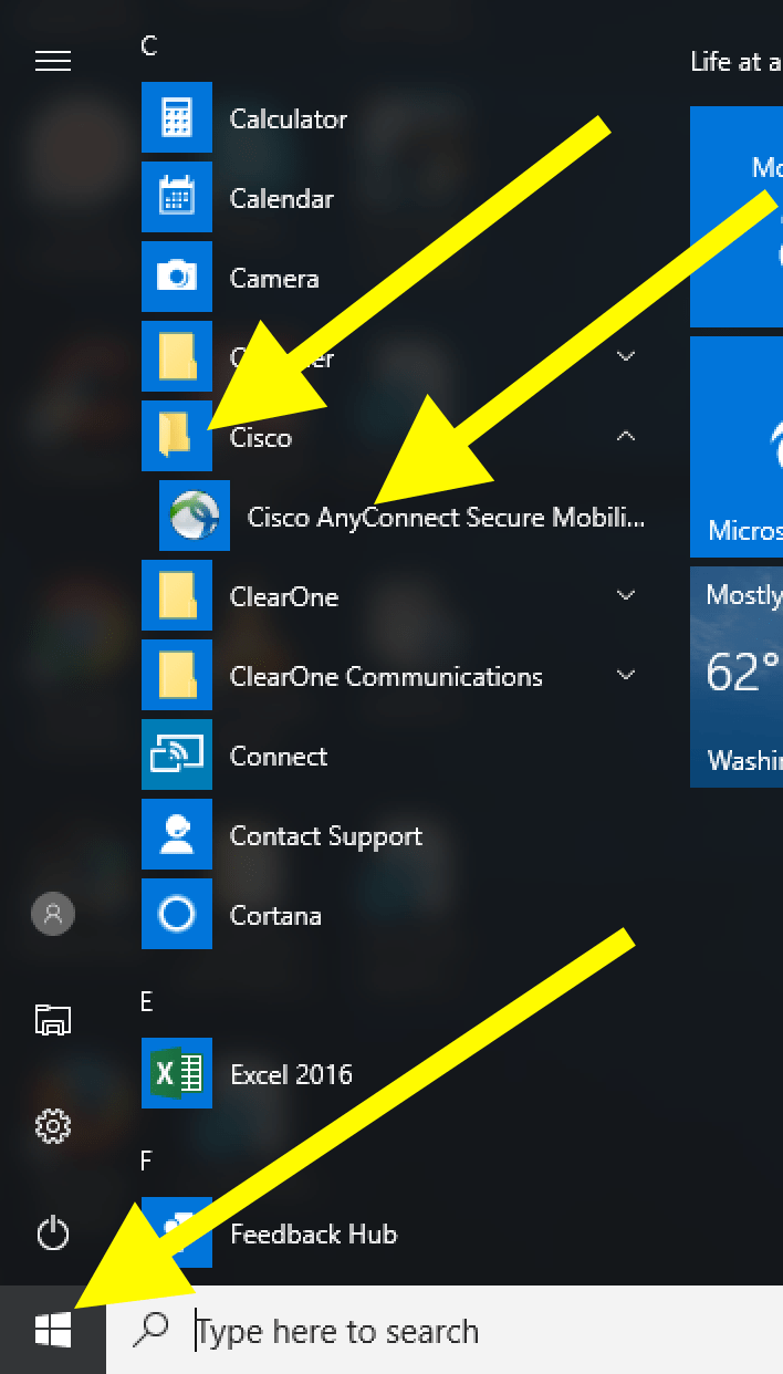 Opening Cisco AnyConnect VPN client from Win 10 Start Menu.png