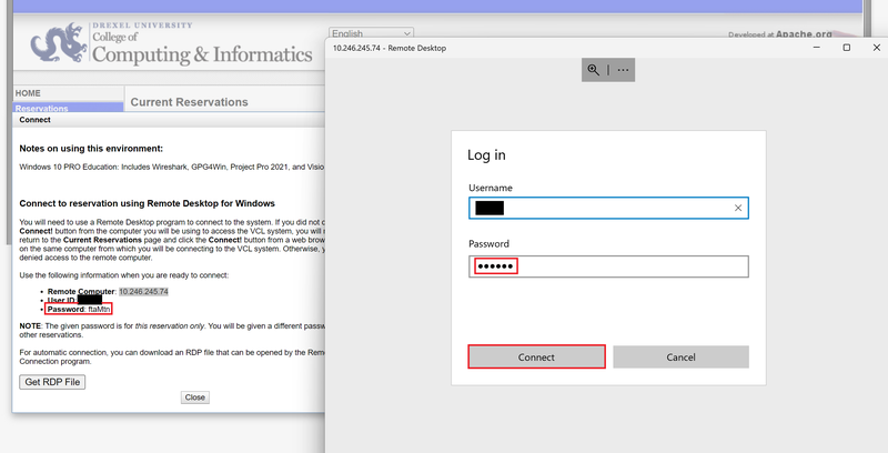 Log into RDP with your username and given password