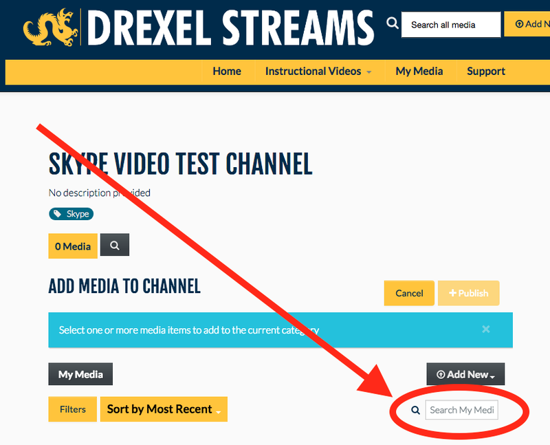 Search for videos to add to channel in Drexel Streams.png