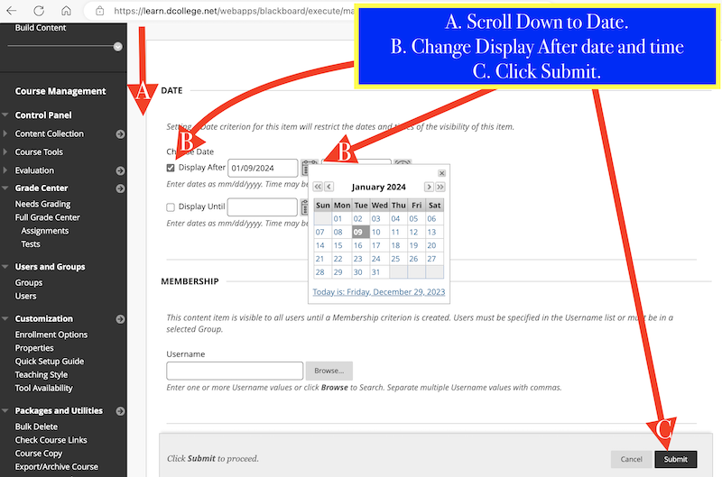 Turnitin 2024 edit display step 2 - change display after date
