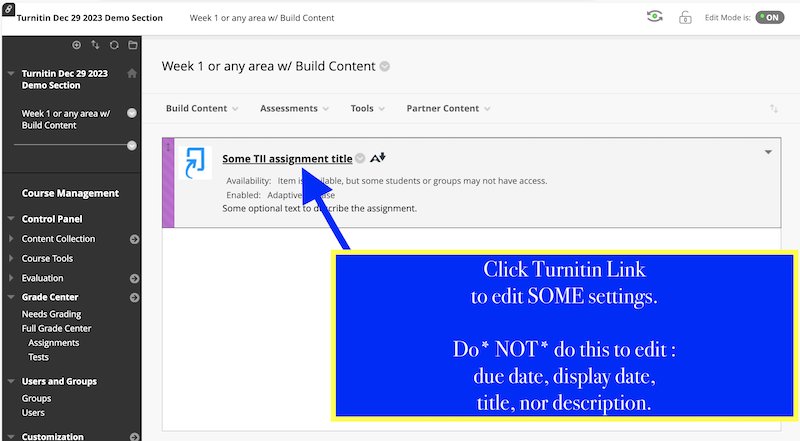 Turnitin 2024 step 3 - click new TII link to edit