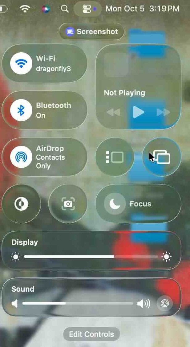 In Control Center, Screen Mirroring looks like two overlapping rectangles