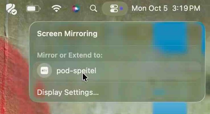 Choose "pod-speitel" in the screen mirroring selector