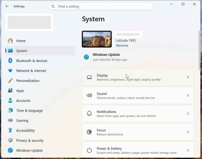 Display settings under System in the Settings app on PC