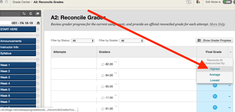 Reconcile grades under Grade Center and Final Grade by Highest Grade.png