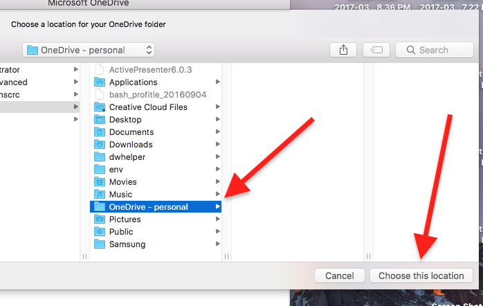 Choose folder and click Choose this location for OneDrive folder on Mac.png