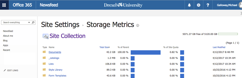 Click Documets on Storage Metrics page in Office365 Newsfeed.png