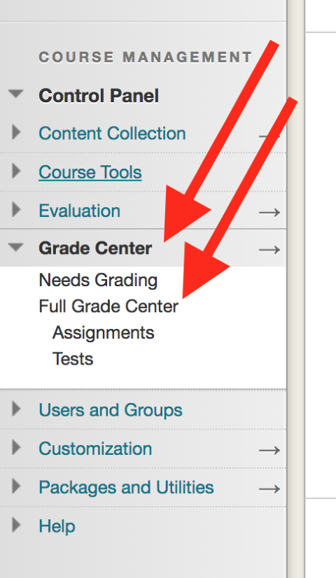 Click Grade Center then Full Grade Center in Bb Learn coures shell.png