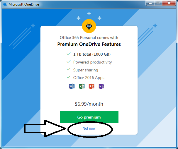 Click Not now in Premium OneDrive Features window in Windows 10.png