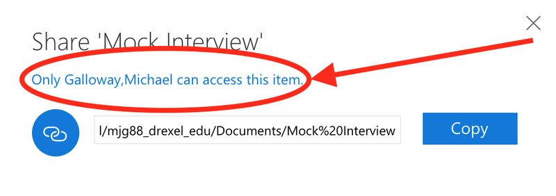 Click Only named persons can access this item link in OneDrive Mock Interview window.png