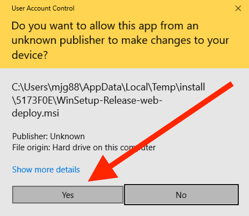 Click Yes to allow Cisco AnyConnect app to make changes to your device in Win 10.png