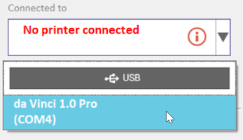 Connected to - choose da Vinci under USB
