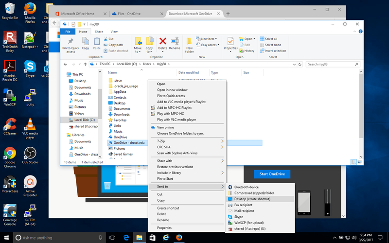 Desktop shortcut creation of OneDrive folder from File Explorer window in Windows 10.png