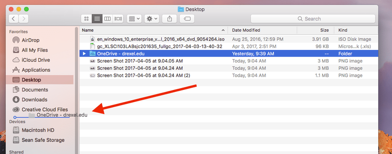 Drag OneDrive drexel folder to Favorites area in left-hand panel in Desktop folder on Mac.png