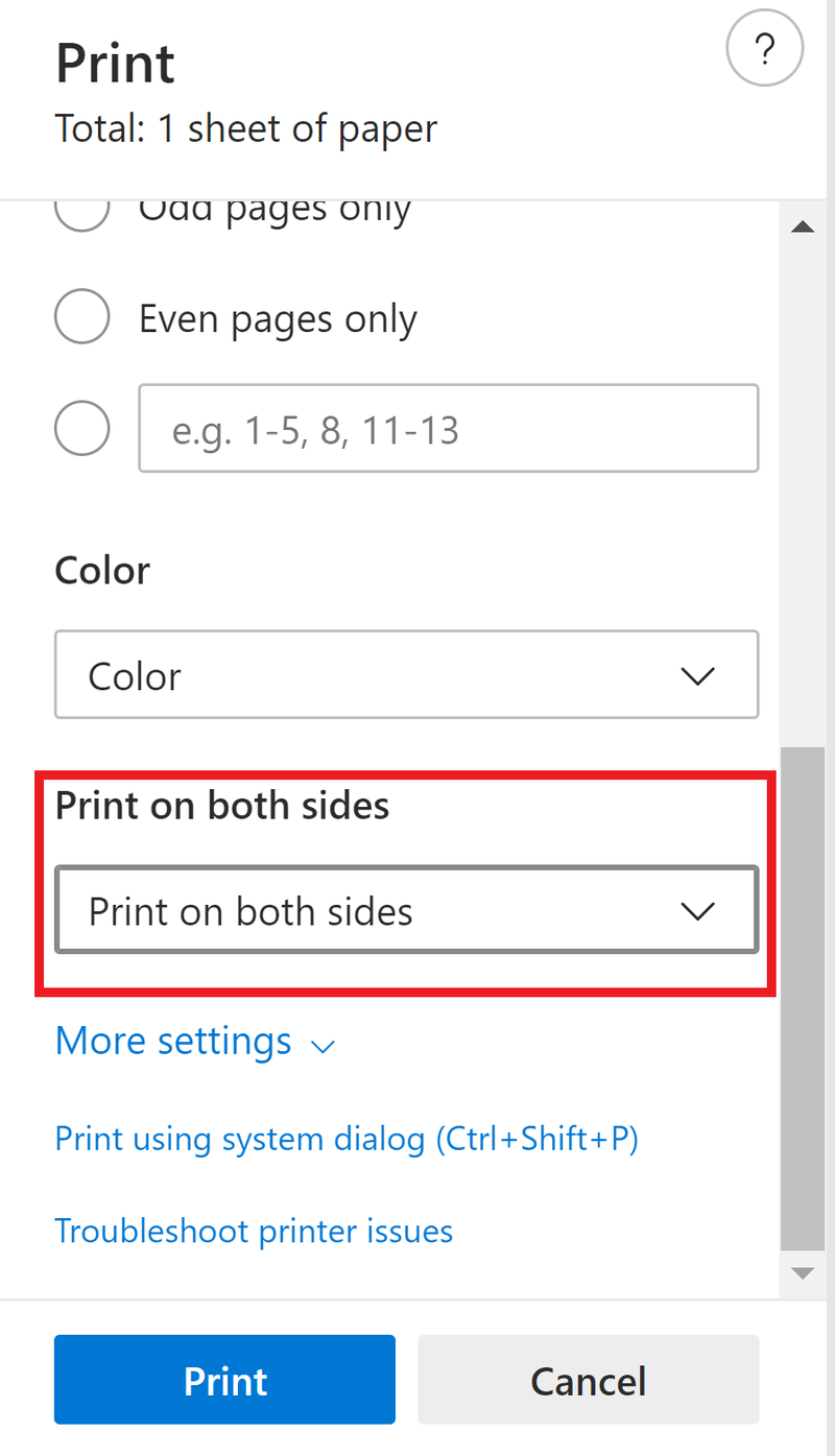 Microsoft Edge Double-side print
