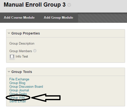 Group Wiki link on group homepage in Bb Learn.png