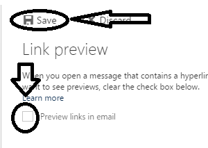 Link Preview option unchecked under Mail settings in online Outlook Office 365.PNG