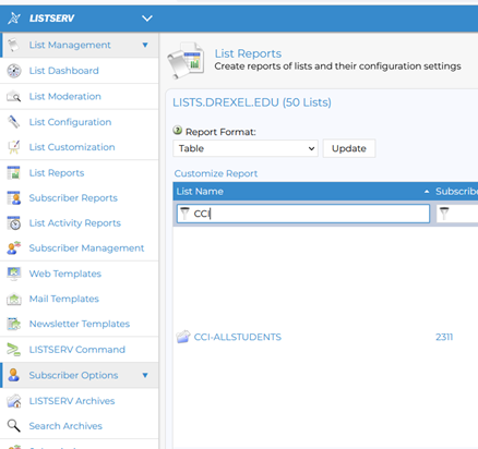 Listserv service catalog