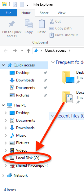 Local Disk C Drive link in File Explorer window in Windows 10.png