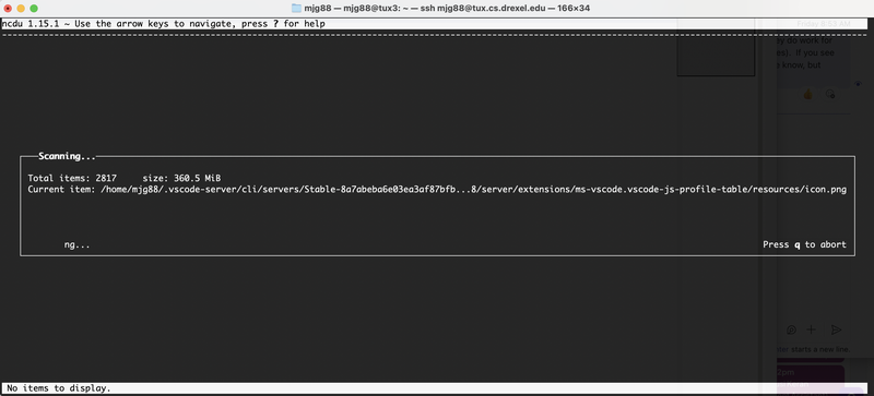 ncdu scanning your directory contents.