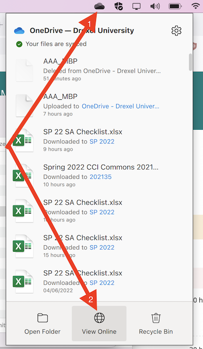 OneDrive shared on local disk 4 - click OneDrive icon on Mac then View Online.png