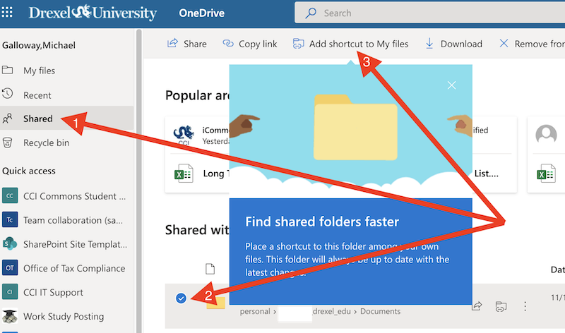 OneDrive shared on local disk 5 - web One Drive Shared folder- click file or folder then Add Shortcut to My Files.png