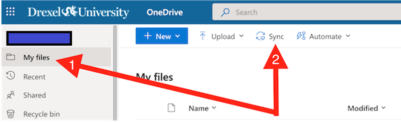 OneDrive shared on browser - speed up sync - click My files then Sync.png