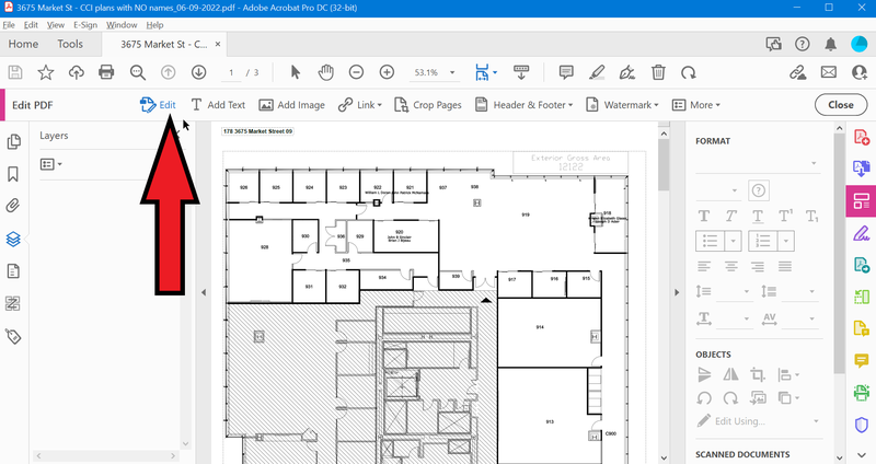 PDF Floor Plan Edit 1 - Click Edit to make sure in Edit mode