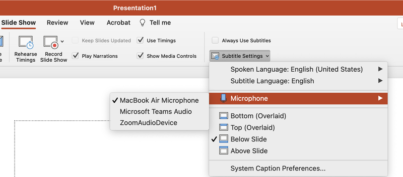PowerPoint Auto-Caption Subtitle 2 - set mic