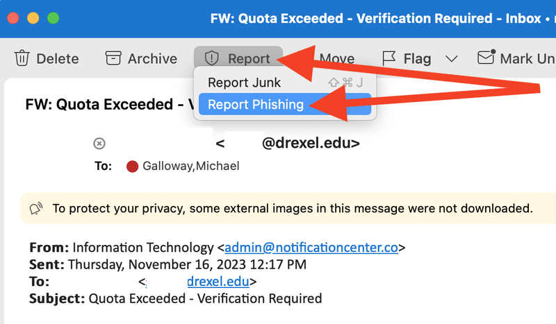 Report Phishing in Mac Outlook