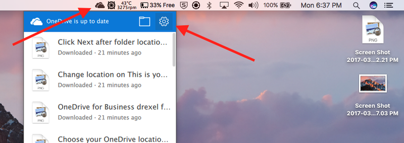 Right-click OneDrive icon and click gear icon on a Mac.png