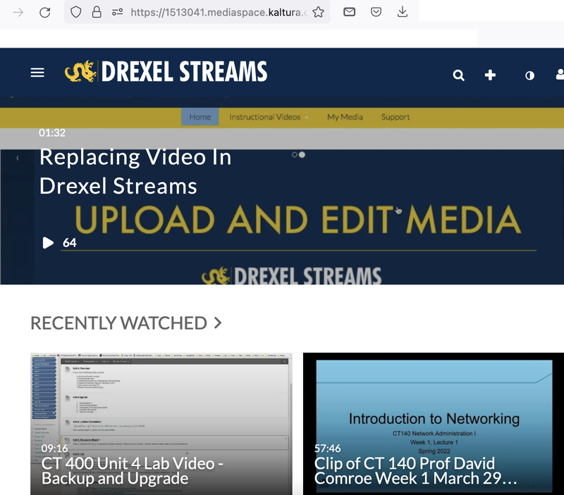 Service Catalog - Kaltura or Drexel Streams