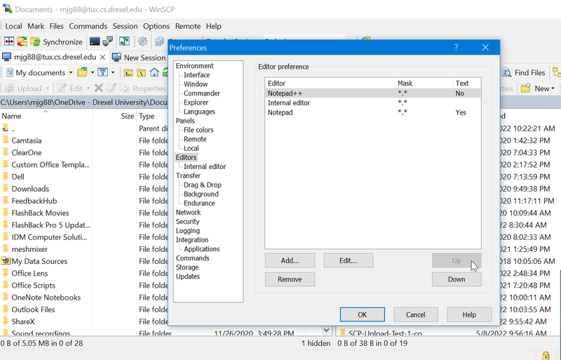 WinSCP use after text editor set-up 1