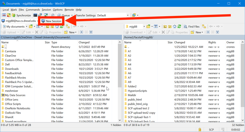 WinSCP set-up 1 - click new session