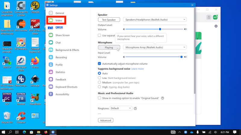 Zoom Change Win 10 Audio 5 - May want to check Video options too