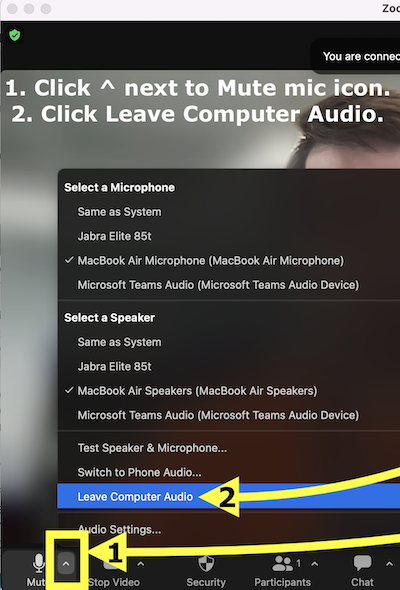 Zoom Leave Computer Audio 3 - during meeting or if you joined audio